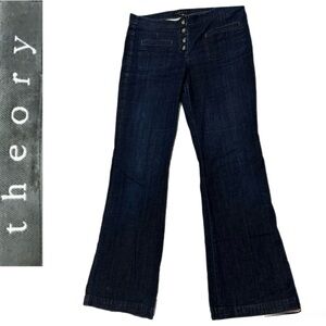 Theory Dark Wash Wide Flare Leg Trousers Size 10